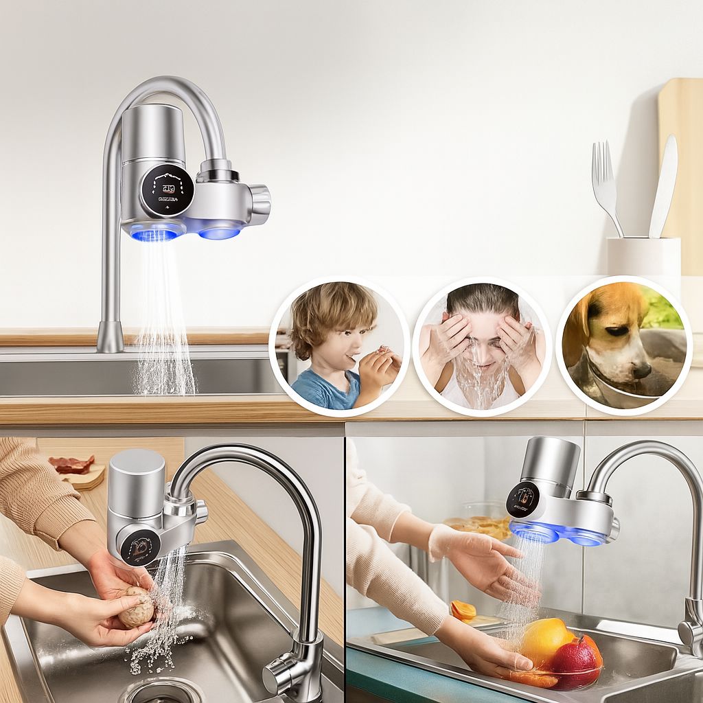 Filtre d’eau de robinet Piplox installé sur un robinet de cuisine